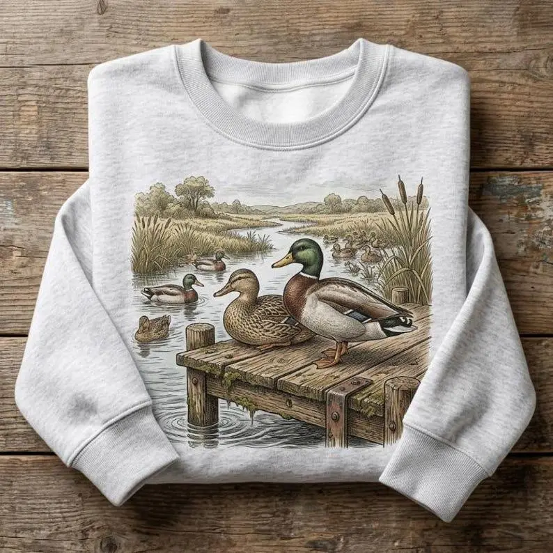 Vintage Heron Shirt Retro Flying Ducks Sweatshirt Great Blue Heron Graphic Hoodie Marsh Wildlife Nature Art Unisex Tee Gift For Bird Watcher