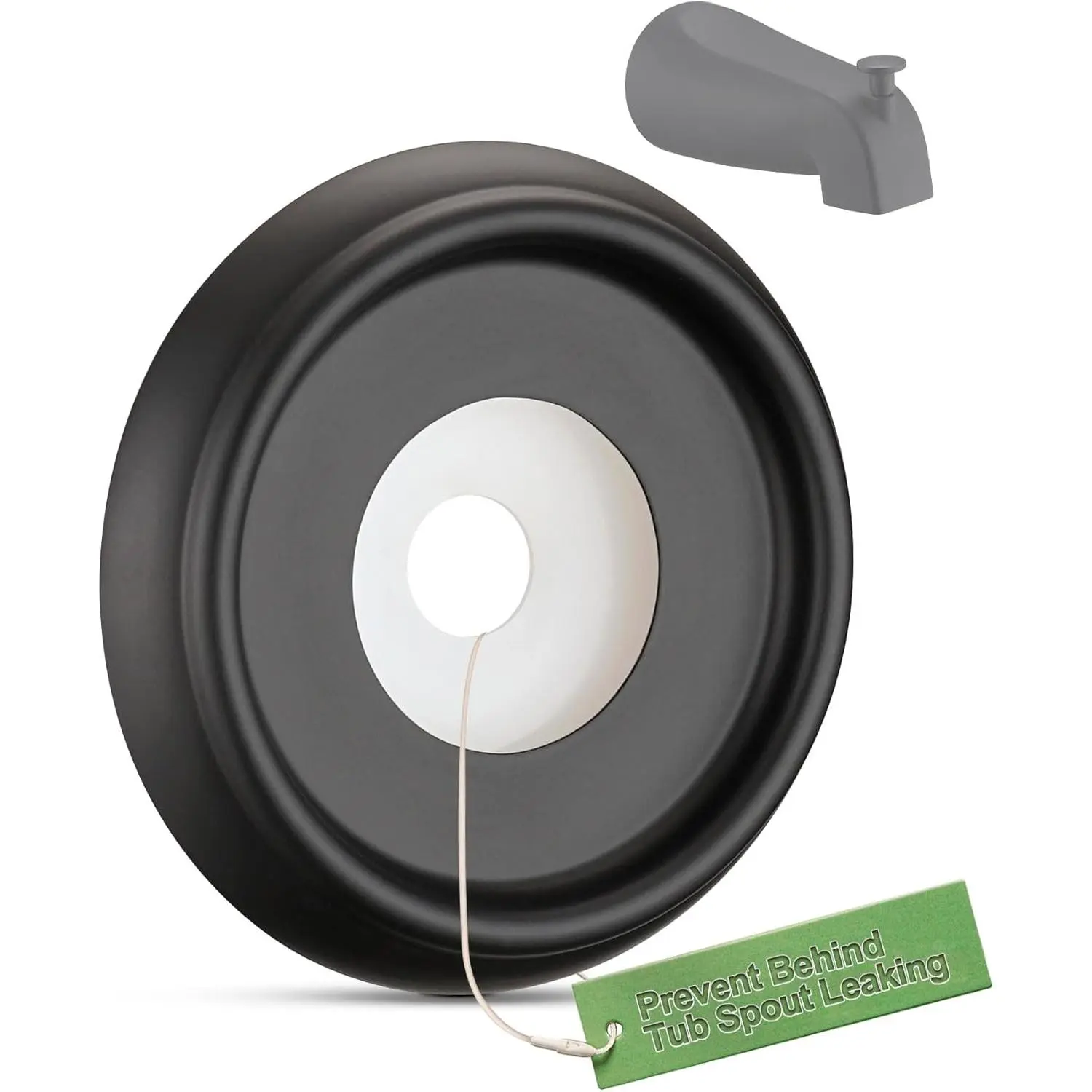 Matte Black Stainless Steel Tub Spout Cover Ring with Seal - 1.5 in ID, 3.5/8 in OD, Glossy Finish Waterproof Back Hole Cover, Universal Fit for 0.5 in Copper & Thread Pipes, Leak-Proof Easy Installation Modern Bathroom Gadget