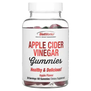 DietWorks Apple Cider Vinegar Gummies, Apple Flavor, 60 Gummies