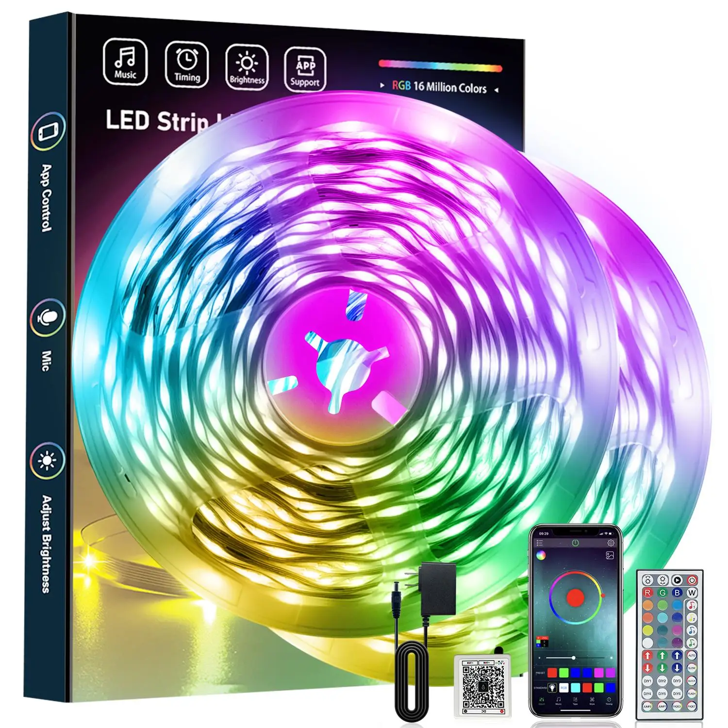 100FT 50FT RGB LED strip lights smart LED lights for bedroom APP control DIY dimming and color matching Christmas decoration LED sound activated