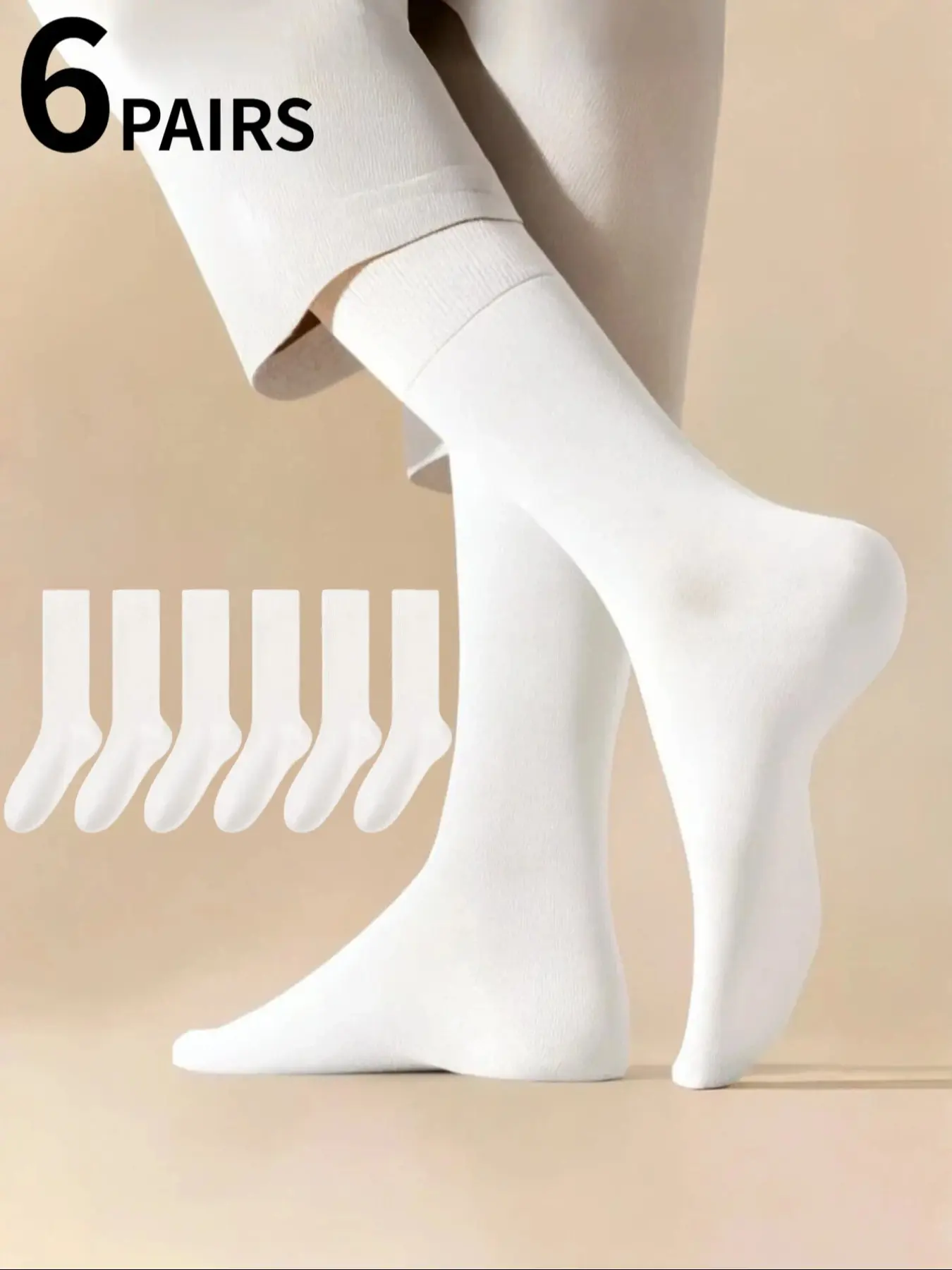 6 pairs of men's four-season solid color mid-calf socks, classic black and white style, sweat-absorbing and moisture-wicking, suitable for daily, casual wear, Breathable Plain Socks, Breathable Comfy Socks, Breathable Soft Socks, Minimalist Socks