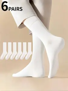 6 pairs of men's four-season solid color mid-calf socks, classic black and white versatile style, sweat-absorbing and moisture-wicking, suitable for daily, casual, and business wear, Breathable Plain Socks, Socks Set, Breathable Soft Socks