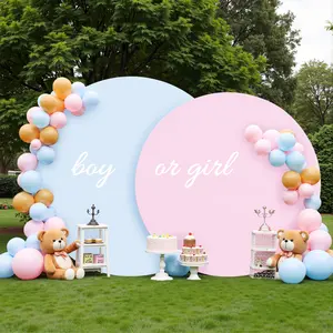 Round Backdrop Stand Cover 6.6+7.2 FT Polyester Wedding Arch Backdrop for Party Baby Shower Christmas Decoration Easy Setup Circle  Ornaments - White