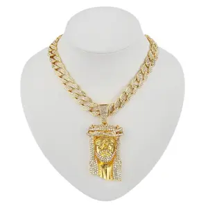 Exaggerated Vintage Portrait Pendant Brass with Zirconia Inlay Men's Hip-Hop Necklace Unique Pendant Necklace