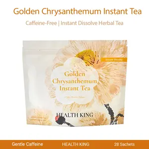 Health King Golden Chrysanthemum Instant Tea, 100% Natural Herbal Tea, Supports Daily Calm & Relaxation, Relieves Stress & Eye Health, Promotes Sleep Support, Caffeine Free, On-the-Go Pack, 28 Single Serve Sticks