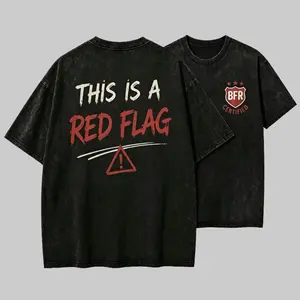 Mens This Is A Red Flag T Shirt | 180g Slim Regular Fit & 230g Heavyweight Wash Cotton Graphic Tees | Cool Man Birthday Gift Vintage Boxy Retro Charcoal Streetwear Tops Male Clothes Grunge Style