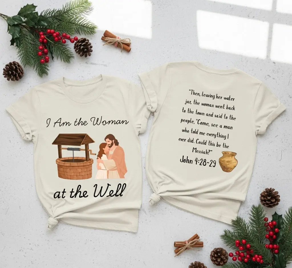 I am the Woman at the Well.with a bible verse in the back" Short Sleeve Shirt