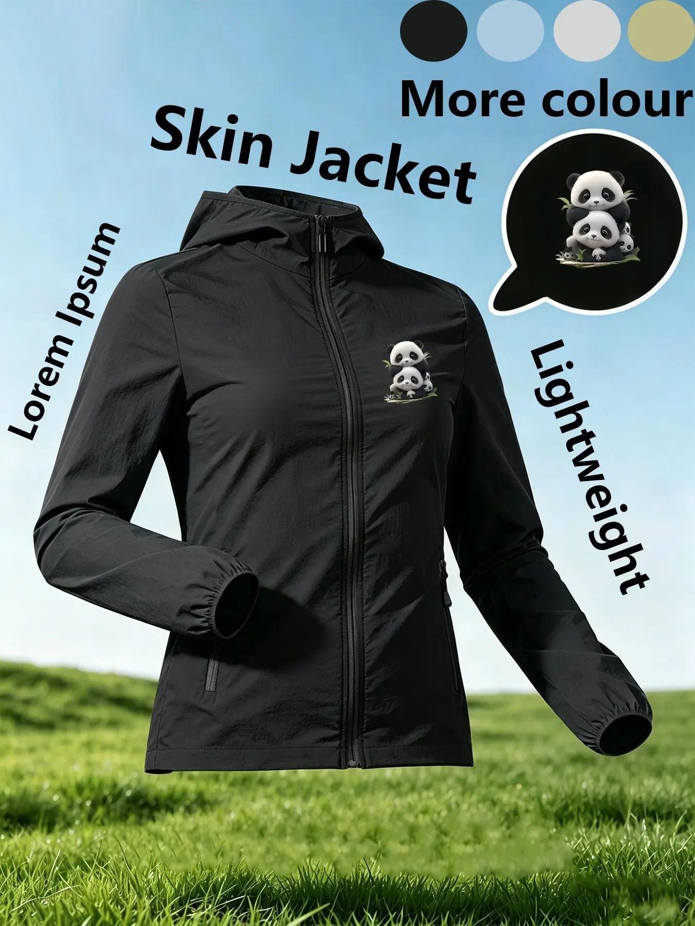 Womens Hooded Ultra-Thin Skin Jacket, Fashion Casual Trendy Comfortable Lightweight Breathable Quick Dry, Cute Panda Print, Loose Fit, Suitable for Daily Commute Outdoor Travel, Multi-Color Available All Season Versatile