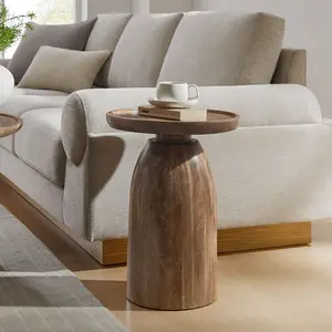 Holloway Round Wood Side Table in Walnut