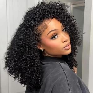 Bling Hair Glueless Half Wig Human Hair Kinky Curly 250% Density Human Hair Glueless Wigs Seamless Clip Ins Flip Over Ready Go Wig Invisible Hairline Beginner Friendly summerwins