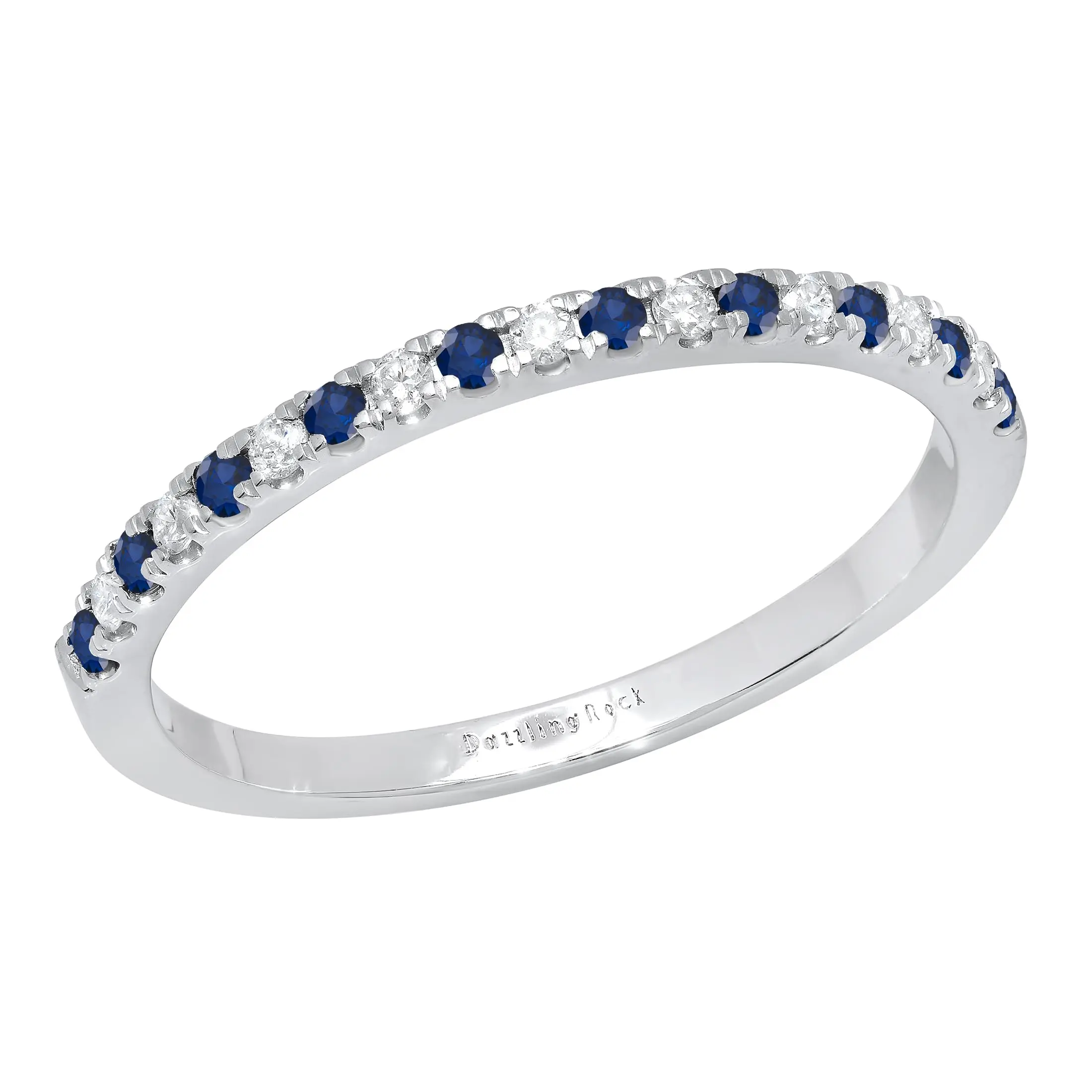 Dazzlingrock Collection Round Alternate Blue Sapphire & White Diamond Stackable Wedding Band for Women in 925 Sterling Silver, Size 4.5 Wedding Ring