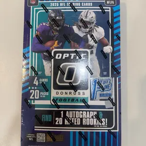 (1)- Donruss Optic FOTL Hobby Box 2025 NFL Trading Cards 4 Cards Per Pack 20 Packs Per Box 1 Autograph & 20 Rated Rookies Official NFLPA