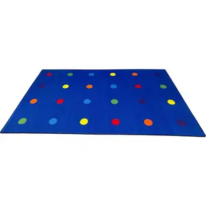 KidCarpet.com On The Spot Seating Classroom Rug-  4' x 6' Rectangle, Multi on Blue