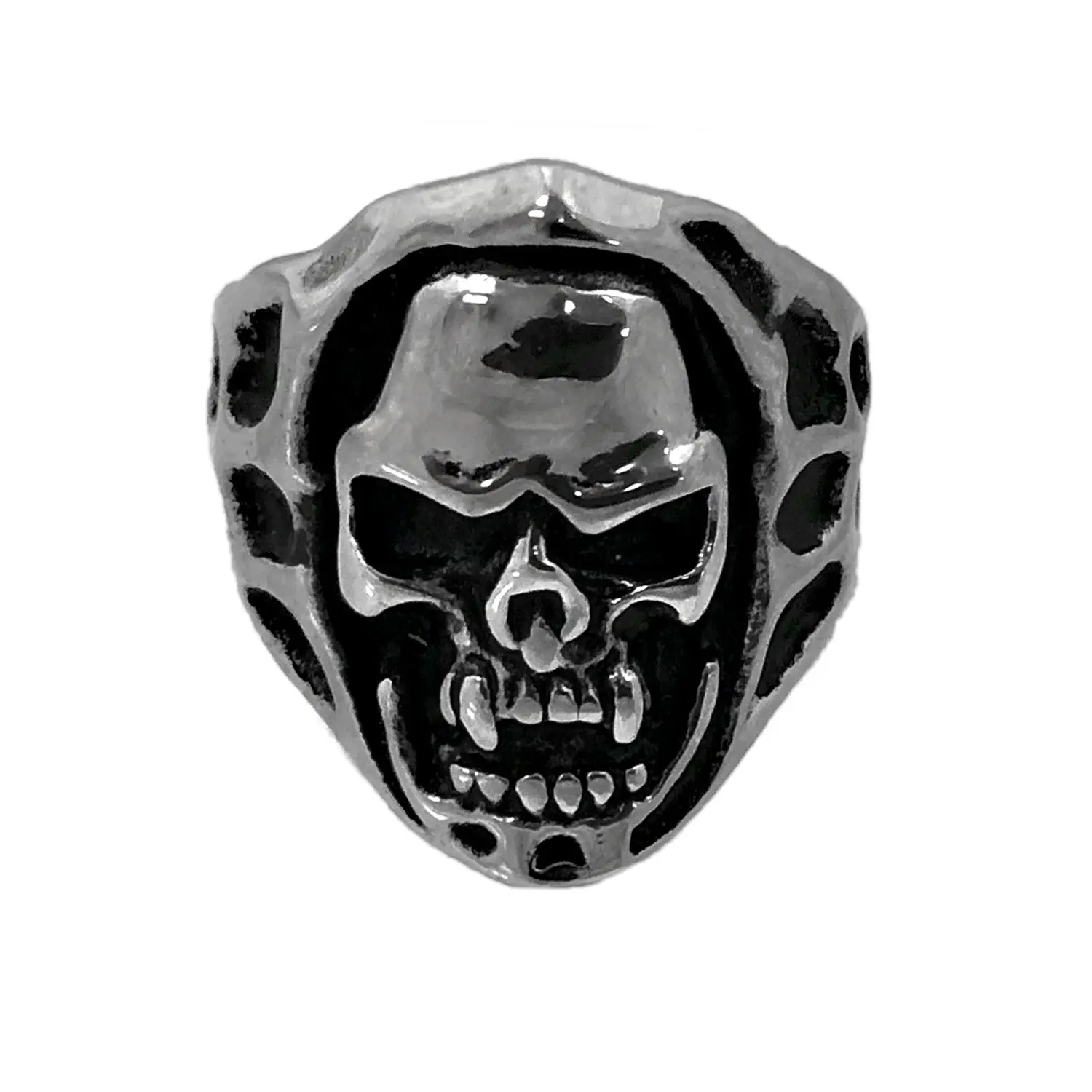 Seven Seas Pirate Skull Steel Black Enameled Ring (US Size 8 to 13 R132)