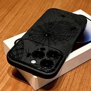 Black spider web pattern phone case, shockproof matte soft back cover, suitable for iPhone 17/16/15/14/13/12/11/Pro/ProMax/Plus/XS/X/XSMAX/e series, birthday gift, holiday gift, couple phone case