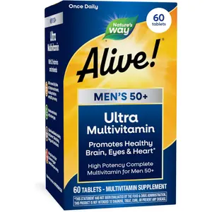 Alive Ultra Potency Multivitamin for Men 50 Plus with Vitamin D3 C E and Methyl B12 for Cellular Energy Heart Brain and Eye Health 60 Tablets