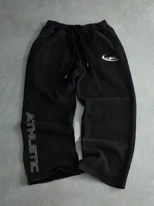 Men's Casual Sporty Long Pants, Letter Print Drawstring Loose Fit Wide Leg, All-Season Leisure Wear, Men's Clothing, Drawstring Waist Sweatpants, Athleisure Style Bottoms