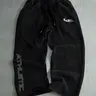 Men's Casual Comfy Sporty Long Pants, Letter Print Drawstring Loose Fit Wide Leg, All-Season Leisure Wear, Men's Clothing, Athleisure Pants, Athletic Casual Trousers