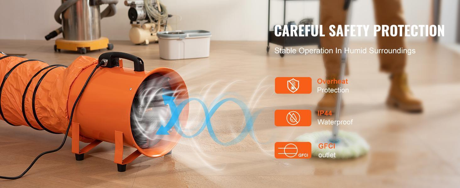 VEVOR Portable Ventilator,  10 inch Heavy Duty Cylinder Fan with 33ft Duct Hose, 380W Strong Shop Exhaust Blower 1893FM, Industrial Utility Blower for Sucking Dust, Smoke, Smoke Home/Workplace