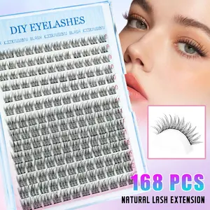 Eyelash extension set, mixed length 0.07mm, C curling, 168pcs waterproof mink eyelashes, suitable for DIY eyelash extension, suitable for daily makeup or outdoor activities, eyelash clusters, eyelash clusters and false eyelashes, Fluffy Eyelashes Cluster.