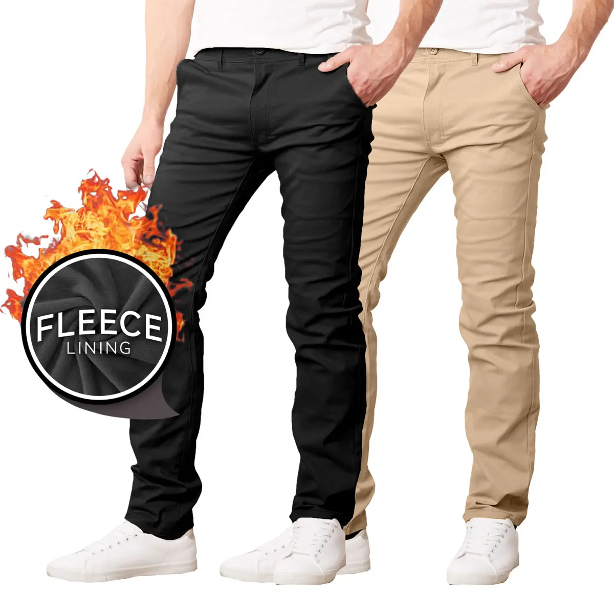 2-Pack Men's Heavyweight Fleece-Lined Stretch Chino Uniform Work Pants (31" Inseam), Piece and Everyday Favorite, CasualStyle, ComfortWear, ModernStyle, EssentialBasics, AthleisureFit, SoftFabric