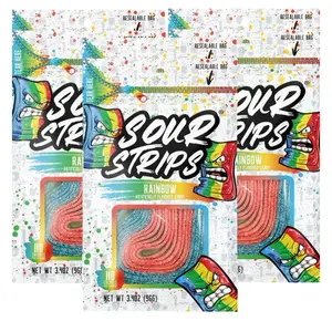 Sour Candy Strips Snack Sweet Bonbon - 3.4 oz (96g) - Colorful Candy Strips in Rainbow Flavor - Gum