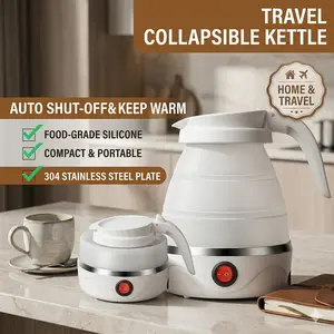 Classic Small Foldable Electric Kettle 0.6L, Portable Travel Hot Water Boiler for Coffee & Tea (White)