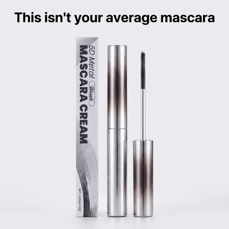 5D Metal Wand Mascara, Waterproof Sweatproof Long-Lasting Lengthening Volume Long Lash Mascara, Washable Eye Safe Lash Makeup Cream for Eyelash Defining, No Clumping Flake-Free Smudge-Proof, Black, Lengthening Mascara
