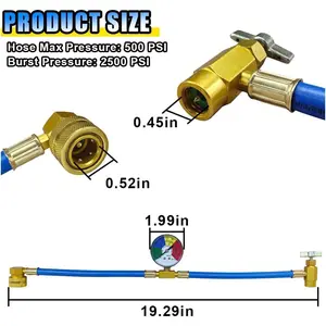 Car Refrigerant Charge Hose Kit, Car Air Conditioning Recharge Hose with Gauge for Measuring Can Tap & Quick Coupler for Refrigerant