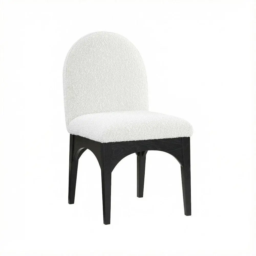 Art Deco Black Boucle Fabric Dining Chair with Cushioned Seat