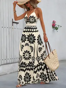 Women's Floral Print Boho Cami Spaghetti Strap Dress, Elegant Sleeveless Long Dress for Party Holiday Wedding, Ladies Clothes for Summer