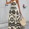 Women's Floral Print Boho Cami Spaghetti Strap Dress, Elegant Sleeveless Maxi Formal Dress for Party Holiday Wedding, Floral Mother of the Bride Dresses, Ladies Clothes for Summer, Bohemian, Sleeveless Style Dress