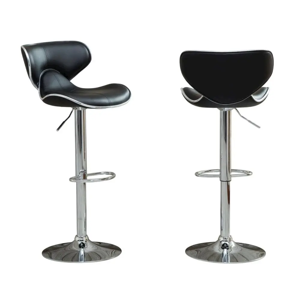 2-Piece Casual Adjustable-Height Swivel Chairs Set - Black PU Leatherette, Chrome Base, Easy-to-Clean Surfaces, Space-Saving for Small Spaces, Home Bar, Entertaining Guests