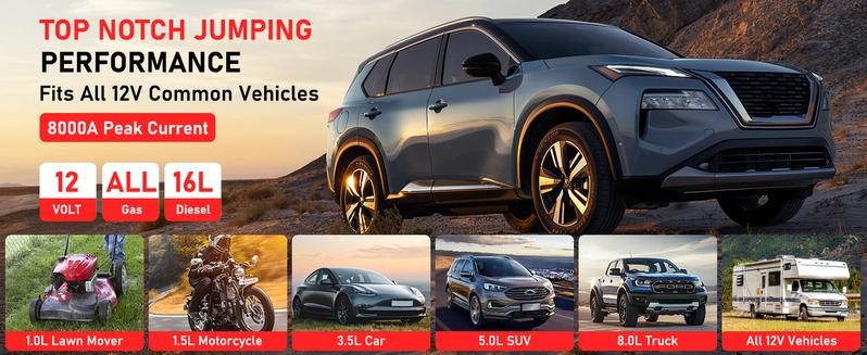 8000A Peak Portable Car Jump Starter with LED Light – Emergency Booster Battery Pack, Power Bank, Wireless Charging, Car Battery Jump Starter Tool 8000A Peak Portable Car Jump Starter with LED Light – Emergency Booster Battery Pack, Power Bank, Wireless Charging, Car Battery Jump Starter Tool