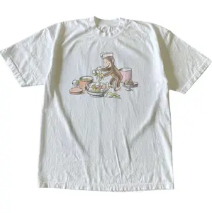 Curious George Ice Cream And Banana T-Shirt, Animal Tee, Cartoon Tshirt, Gifts Shirt, Unisex Vintage Graphic Tees Gothic Grunge Y2k Emo Scene Amity Affliction Style Clothes Men Women Streetwear