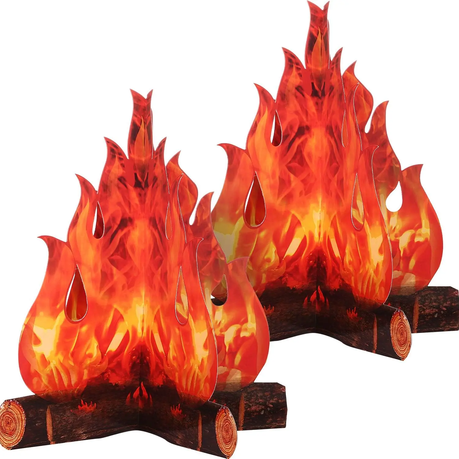 2 Set Fake Fire Flame Camping Decoration 3D Cardboard Campfire Centerpiece Artificial Flames Party for Camp Bachelorette Christmas Party(12 x 10 Inch Red Orange)
