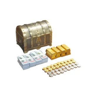1:6 Scale Mini Treasure Chest Toy – Includes Realistic Cash, Gold Bars & Vintage Coins – Perfect for Dollhouse Display & Miniature Collectors