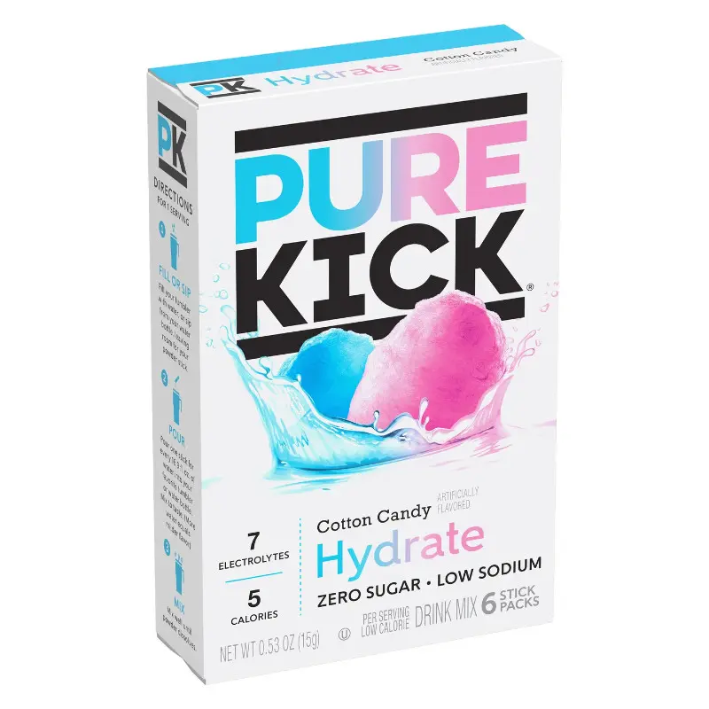 3x Pure Kick Hyrdate Cotton Candy Drink Mix Thirst Quencher Beverage Refreshment 6ct