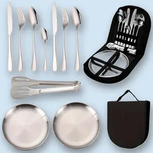 Outdoor Lover Essential！Durable Polished Stainless Steel Travel Tableware Set