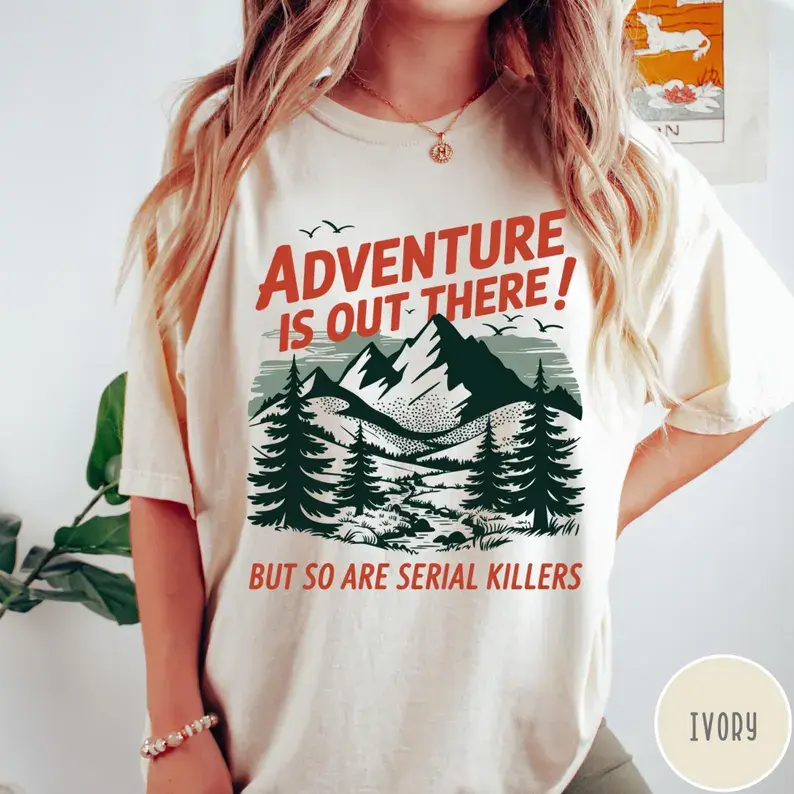 Wilderness Exploration Graphic T‑Shirt, Mountain Forest Nature‑Print Casual Tee, Spooky Outdoor‑Theme Unisex Top