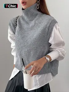 Women's Solid High Neck Sweater Vest, Casual Sleeveless Knit Top for Daily Wear, Ladies Knitwear for All Seasons