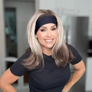 AISOM-LENA Iced Blonde Layered Straight Headband Wig 16 inches Synthetic Wig for Women Low Density Friendly for Beginner