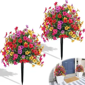 2 Bundles Artificial Violet Rose Bushes, Outdoor UV Resistant Waterproof Artificial Faux Flowers, Decorative Flowers, Garden Porch Patio Decor, Low Maintenance No Watering Needed