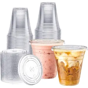 [100 Sets 12 oz. Plastic Cups With Lids, Smoothie Cups, Milkshake Cups