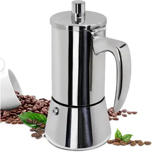 6 Cup Thickened Moka Pot 304 Stainless Steel 300ml Italian Espresso Coffee Maker Stovetop Mocha Pot Percolator for Induction Stove Classic Portable for Easy Brewing