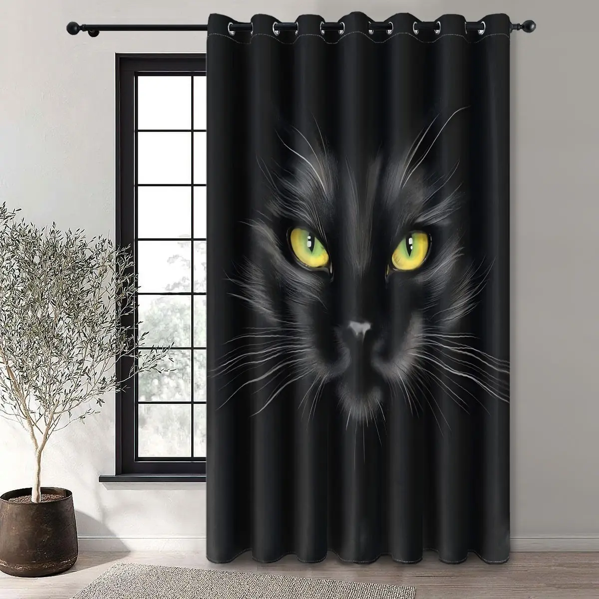 Blackout Sliding Door Curtains for Living Room, Black Cat Print Extra 71 Wide Large Dimensions Window Curtain Panels for Sliding Glass Door, Thermal Insulated 1 Panel Grommet Versatile Use
