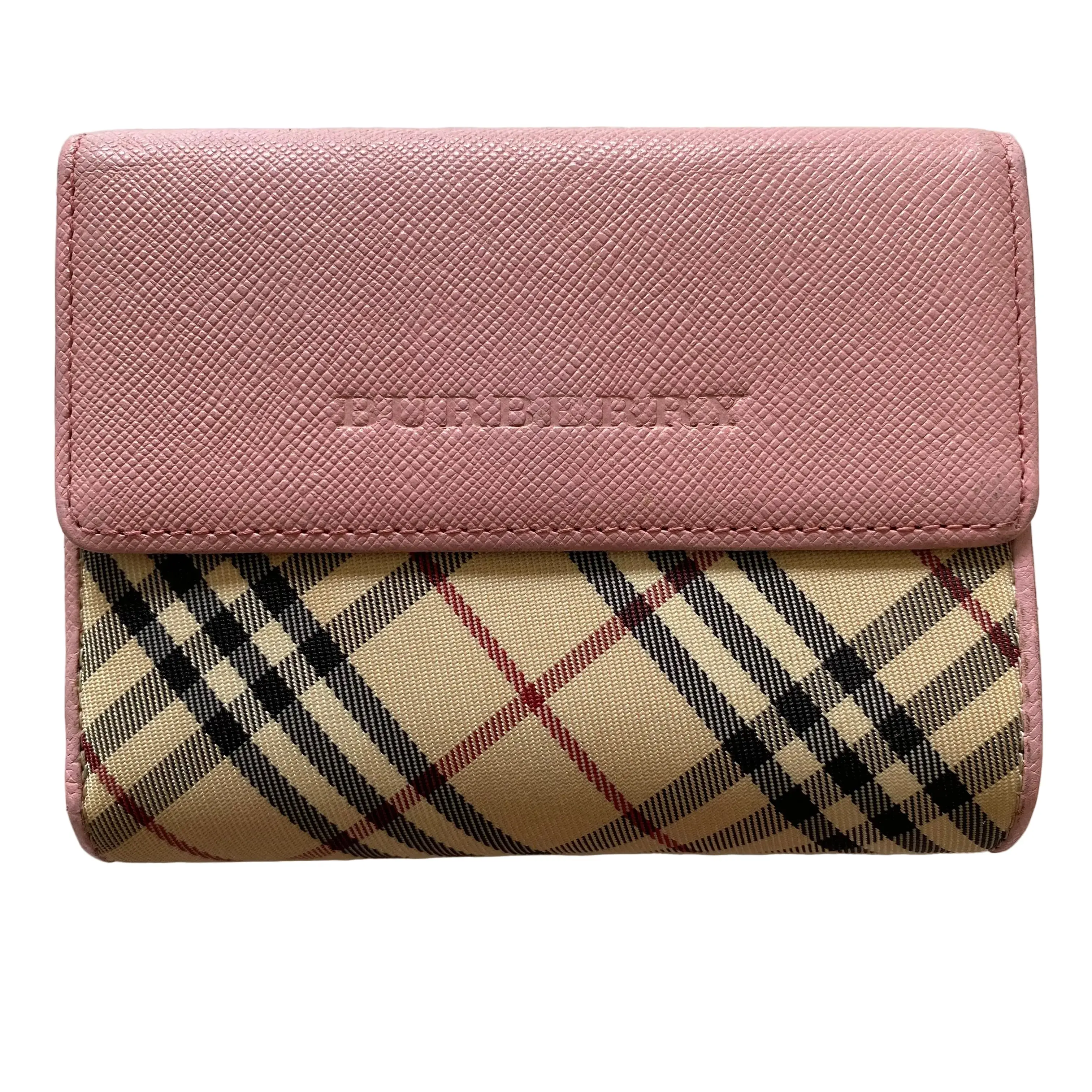 Pre-owned BURBERRY wallet Small Leather Goods classic check pink leather Authentic with coa dusty