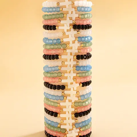 25-Piece DIY Colorful Glass Beaded Bracelets Set, Unisex Simple Cross Pendant Layered Wristband Jewelry, Stackable Bracelets, Bracelet Sets, Perfect for Daily Casual Wear