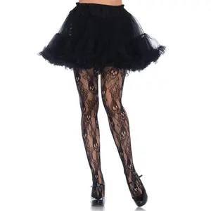 Leg Avenue Black Rose Skull Lace Tights