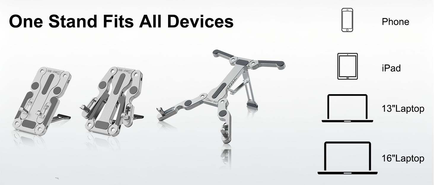 Viral Foldable Cooling Stand Multi-Use Ergonomic Laptop Riser Tablet Phone Live Stream Holder 1-Second Fold Unfold Multi-Angle Adjustment with Cooling Vents Silver